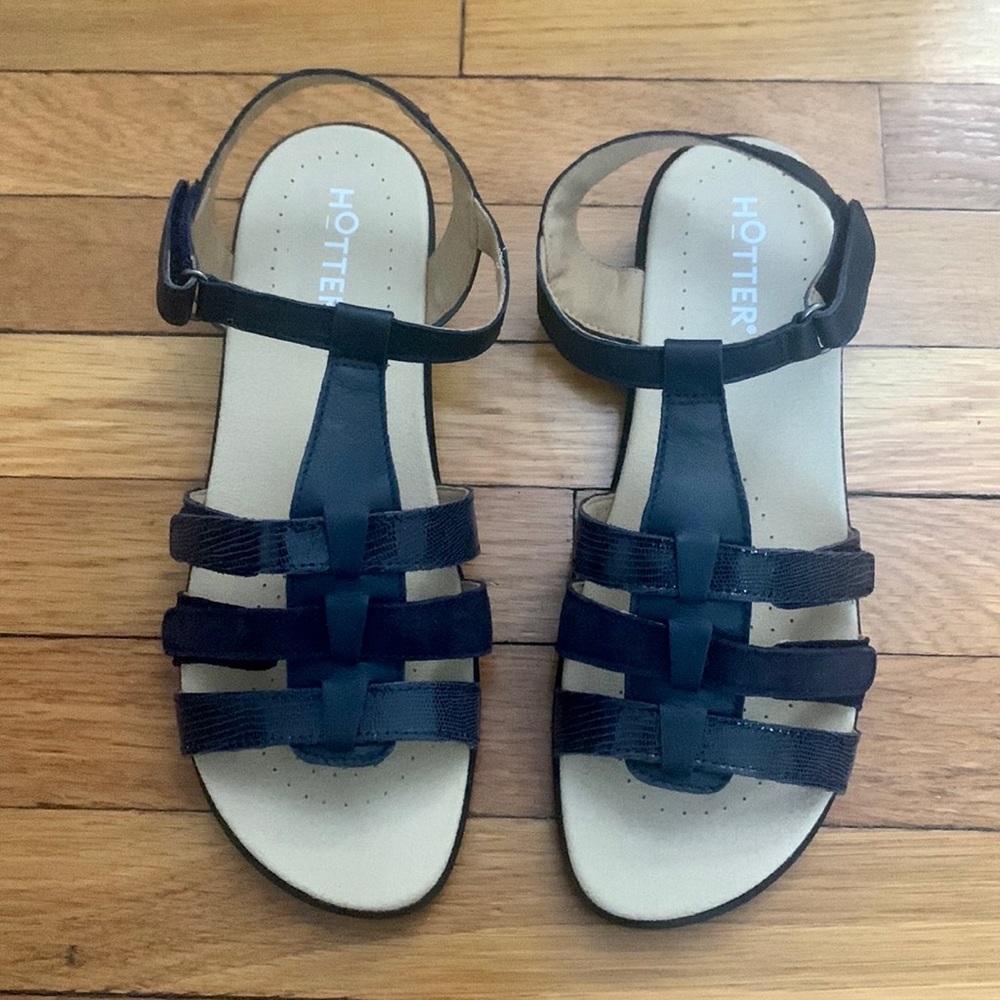 NIB Hotter Sol Navy Leather Women’s Gladiator Sandals - Size 10